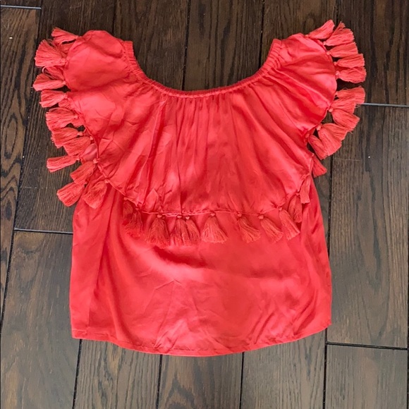 St. Roche  Off The Shoulder Tassel Top: Red - Picture 6 of 6
